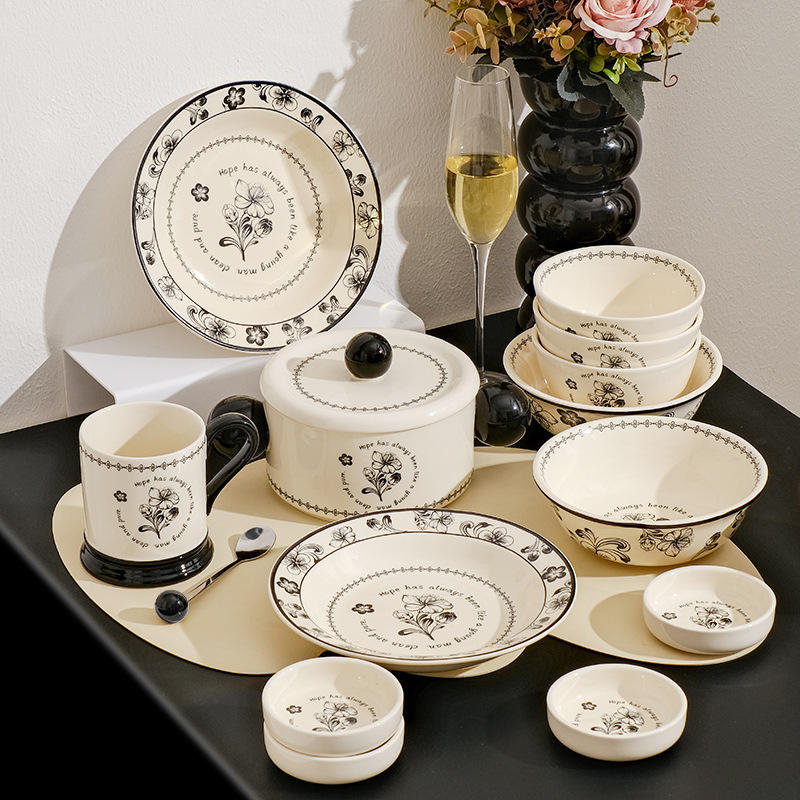 Nordic 8 Inch Dinner Plate Classical Porcelain Ceramic Dishes Dinnerware Tableware Wedding Vintage Plates&Bowls