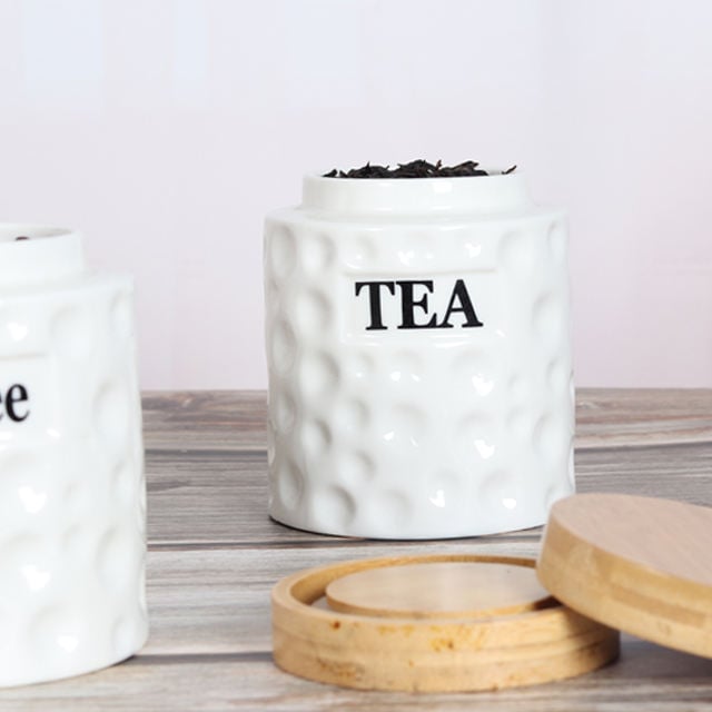 Tea Coffee Sugar Ceramic Seal Pot Set Containers Stone Spices Seasoner Pot Storage Box Ceramic Canister Set With Wooden Lids