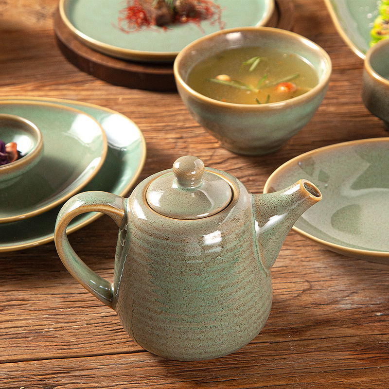 Factory Label Custom Irregular Green Ceramic Restaurant Plate Colored Dinner Dishes Porcelain Plates