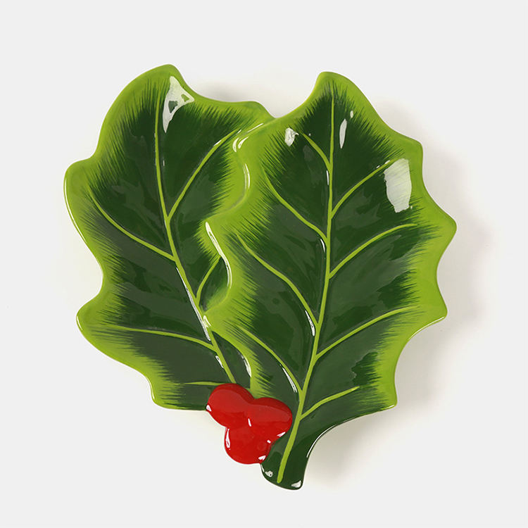 2025 Christmas Decoration Christmas Ceramics Leaf Dinner Plate Decoration for Christmas Home Decoration