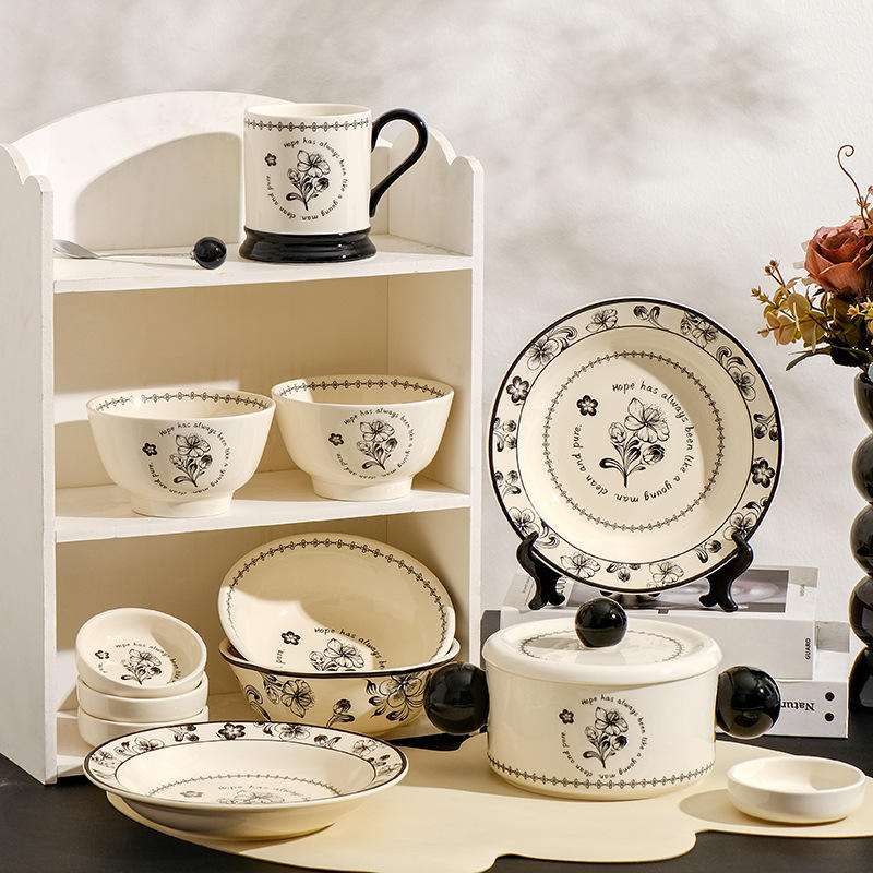 Nordic 8 Inch Dinner Plate Classical Porcelain Ceramic Dishes Dinnerware Tableware Wedding Vintage Plates&Bowls
