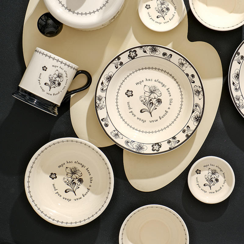 Nordic 8 Inch Dinner Plate Classical Porcelain Ceramic Dishes Dinnerware Tableware Wedding Vintage Plates&Bowls
