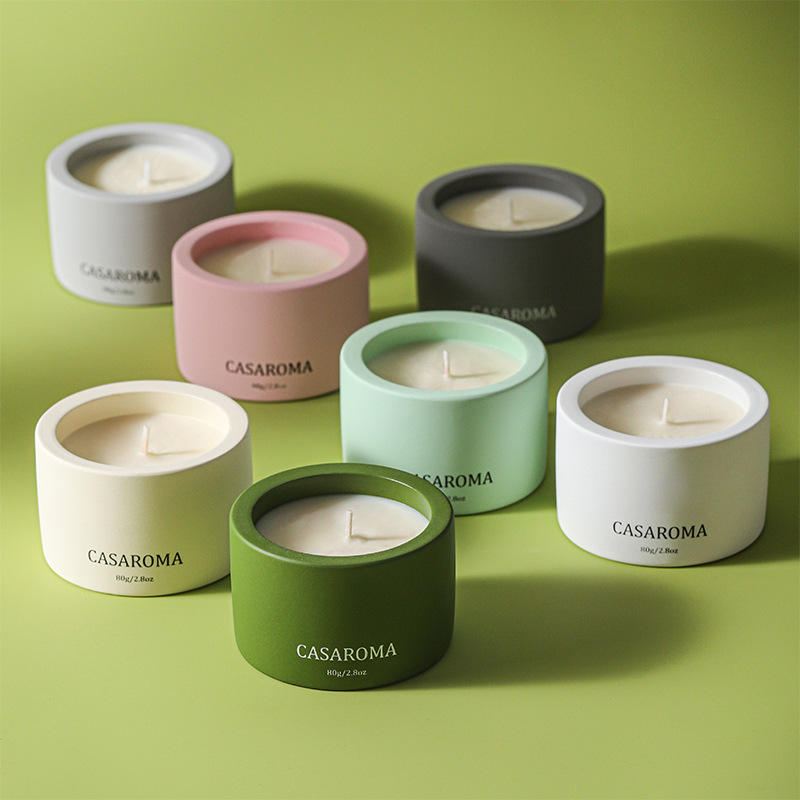Pots de cire en céramique personnalisés en plusieurs couleurs Bougies au soja parfumées de luxe dans un pot en béton