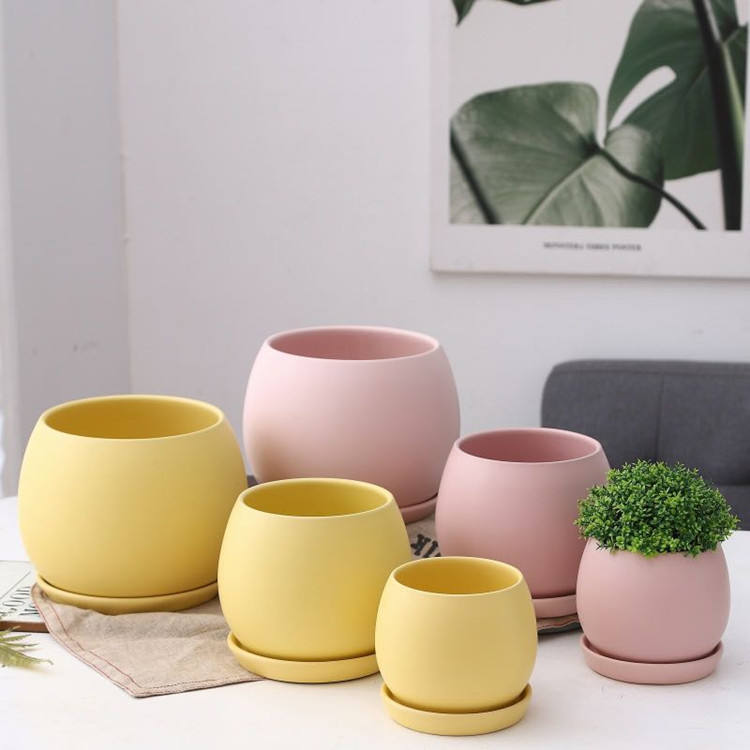 Hot Selling Matte Round Garden Containers Ceramic Plant Pot Small Succulent Planter Pots for Plants Succulent