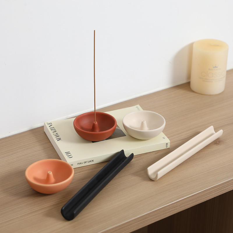 Chinese Style Modern Simple Ceramic Incense Stick Holder Bedroom Study Palo Santo Ash Catcher Incense Burner