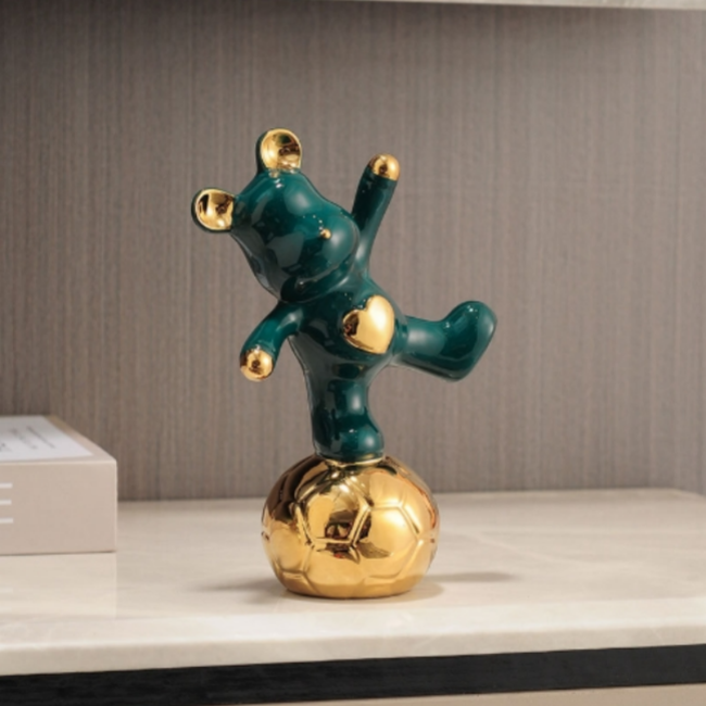 Creative Pottery and Enamel Interior Decoration Craft Gifts, Violent Football Bear Decorative Ornaments