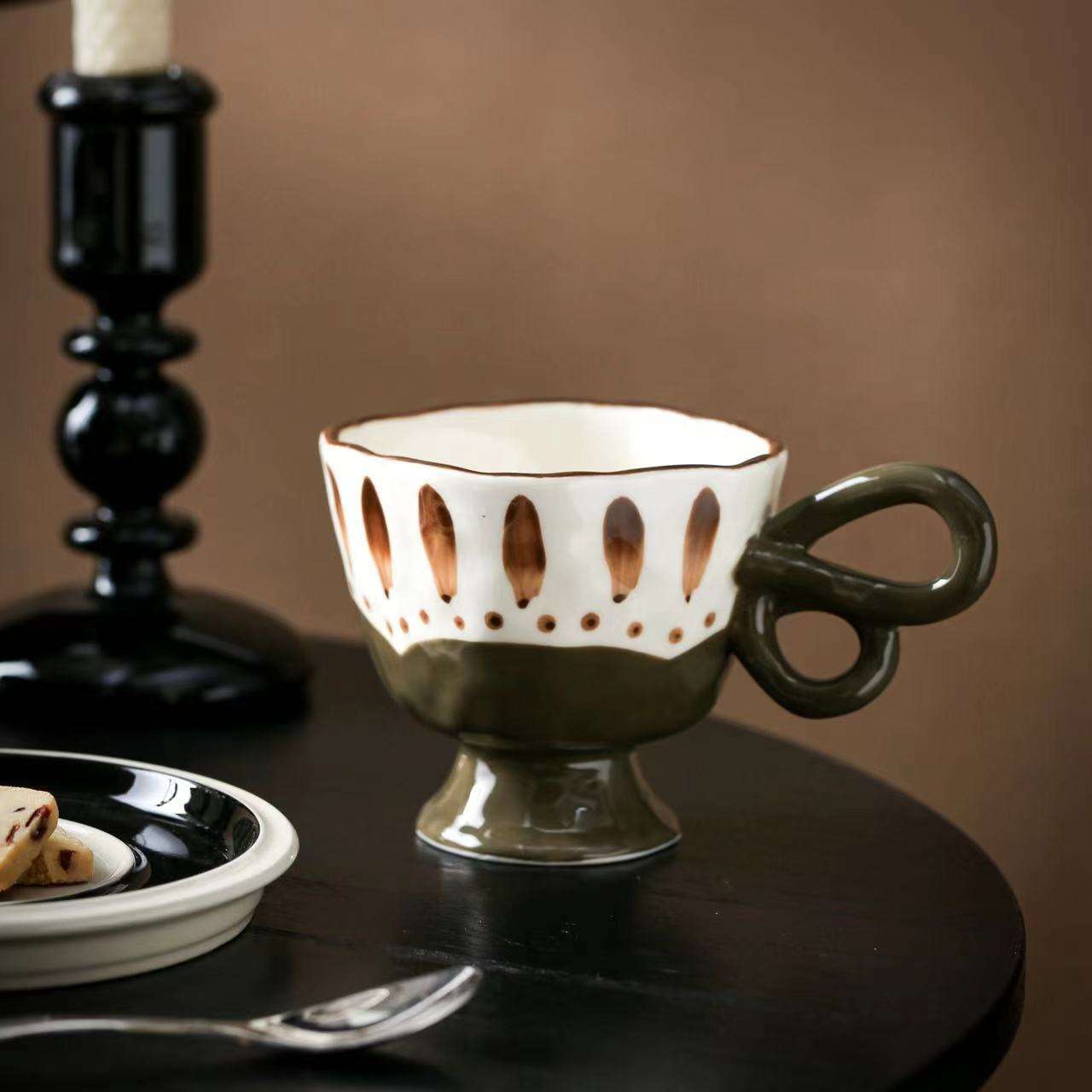 Wholesale Exquisite Handmade Ceramic Coffee Mugs Unique Custom Gift Set with Novelty Design Fancy Flower Pattern for Giveaways