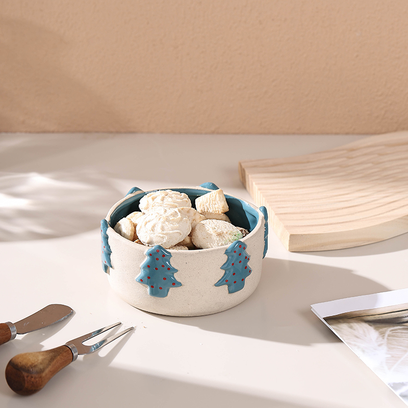 Cute High Value Christmas Tree Bowl Dessert Fruit Bowl Ceramic Matte High Temperature Resistant