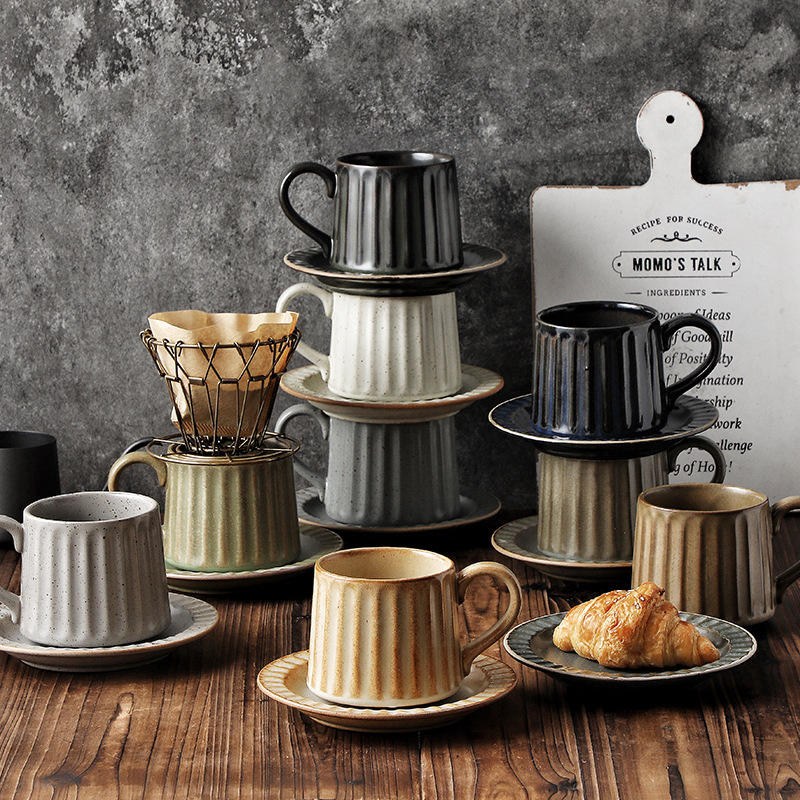 Custom Logo Nordic Ceramic Coffee Mug Pottery Cups Vintage Japanese Ceramic Coffee Cups and Saucers