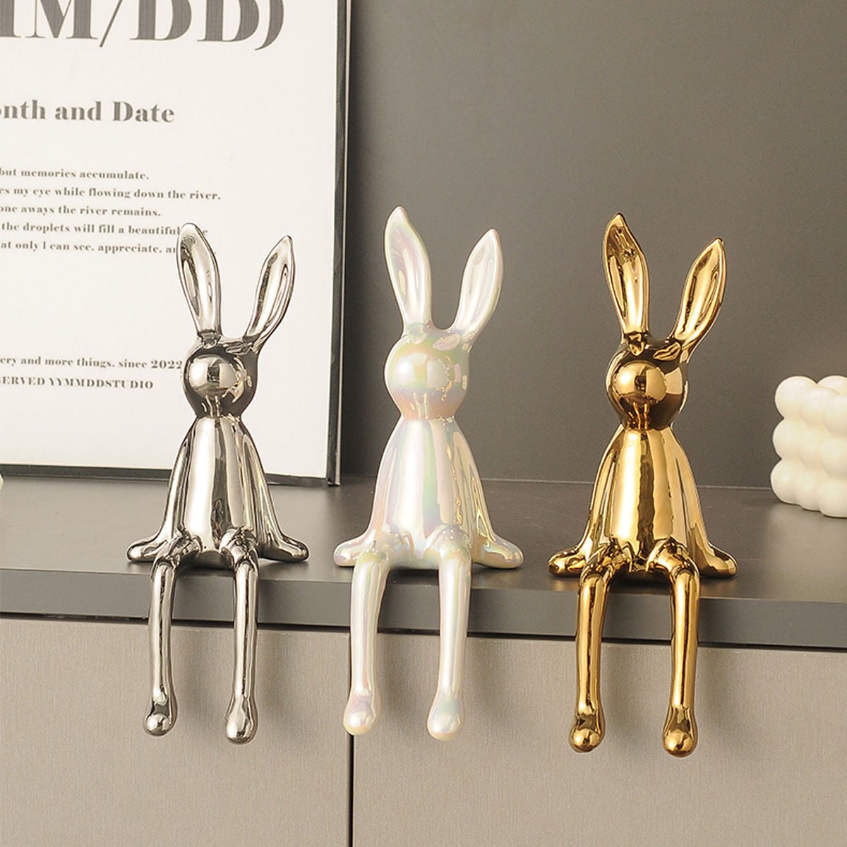 Home Decor Ceramic Crafts European Electroplated Rabbit Decoration Living Room Hotel Decoration Light Luxury Art Crafts Gift