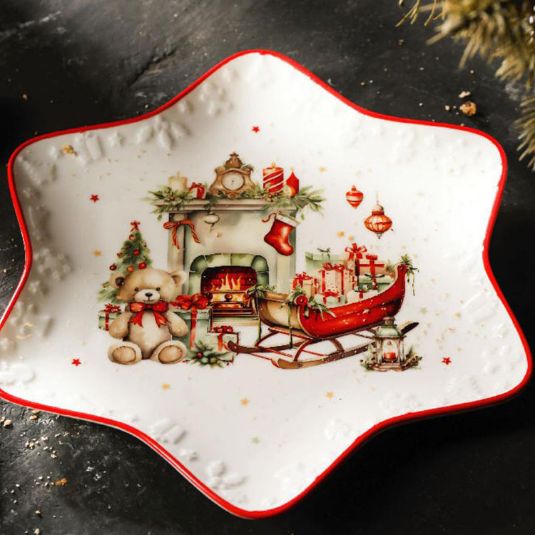 Luuks Rooi Rand Sinterklaas Sticker Dekoratiewe Stervorm Tafelware Portelien Bedienplate Kersteborde Keramiekplaat
