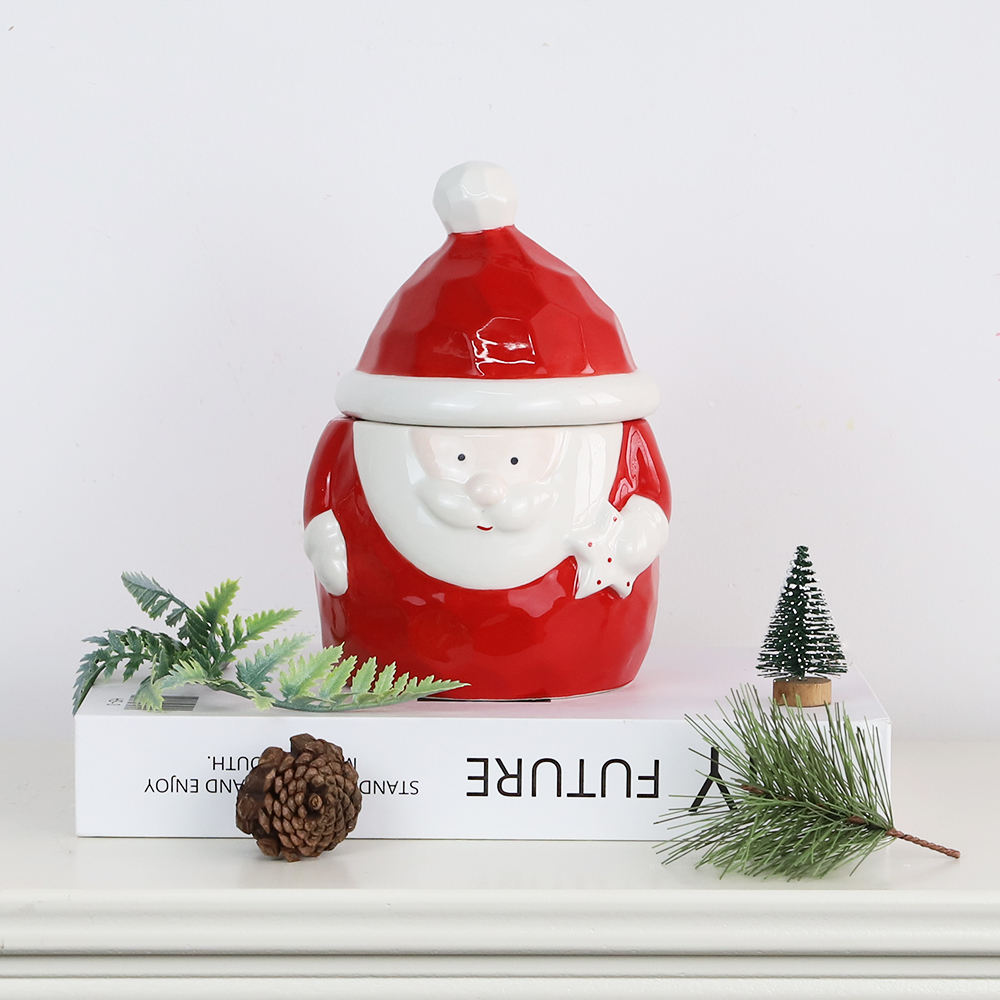 กระป๋องขนมเซรามิคสำหรับเก็บขนมหวานและอาหารแห้ง ดีไซน์ครีเอทีฟในธีมซานตาคลอสสำหรับเทศกาลคริสต์มาส