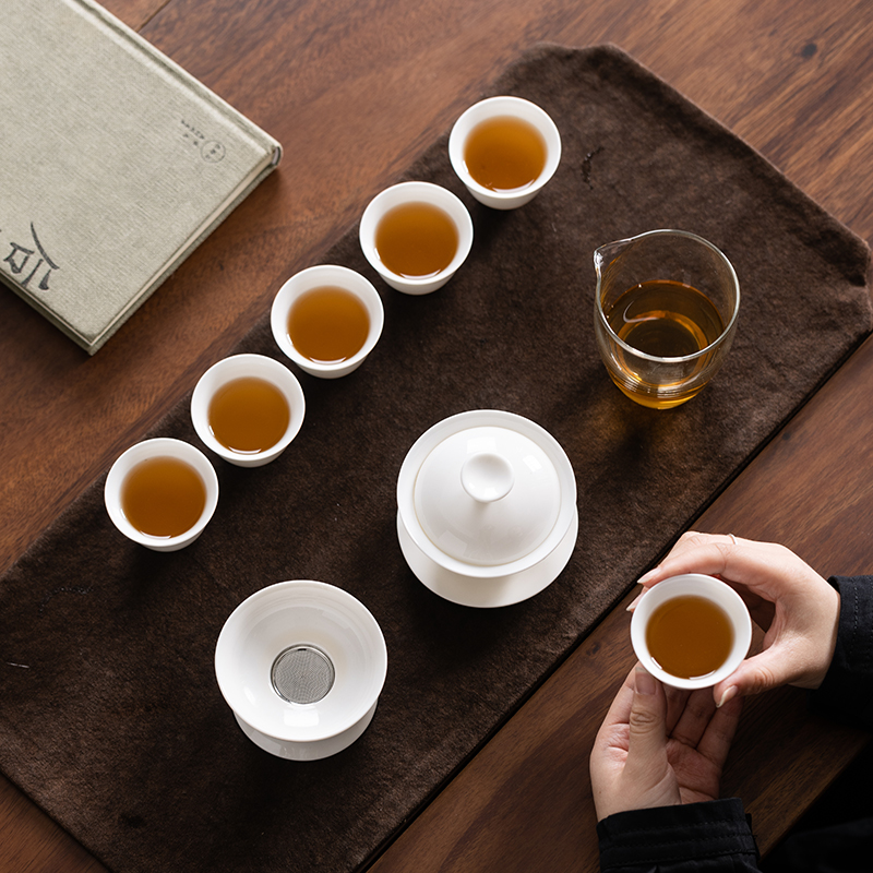 Covered Bowl Dehua White Porcelain Tea Set Complete Kung Fu Ceramic Simple Teapot Teacups