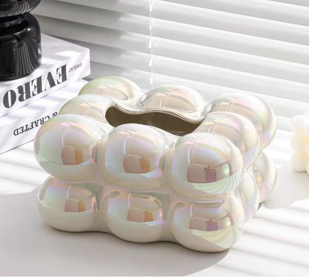  Cute Cotton Candy Extraction Paper Box Ceramic Tissue Box Decoration Living Room Table Tissue Box Storage Home Decoration Art