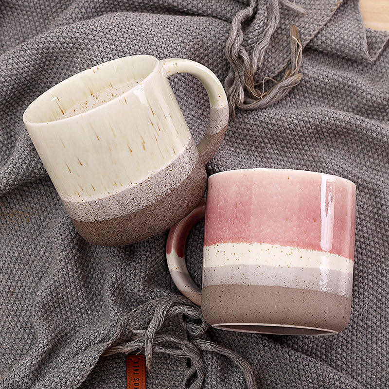 Custom Printed Coffee Mugs Handmade Ceramic Tea Japanese Retro Clay Cups With Handle for Restaurant