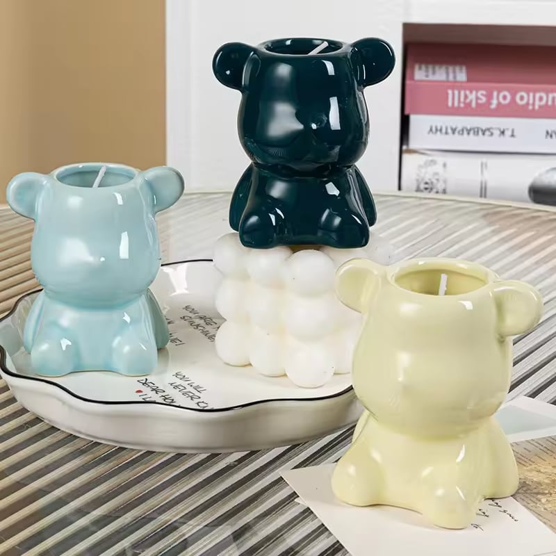 New Cute Ceramic Bear Shape Candle Jar Essential Oil Soy Wax Scented Candle Birthday Gift Girlfriend Companion Gift