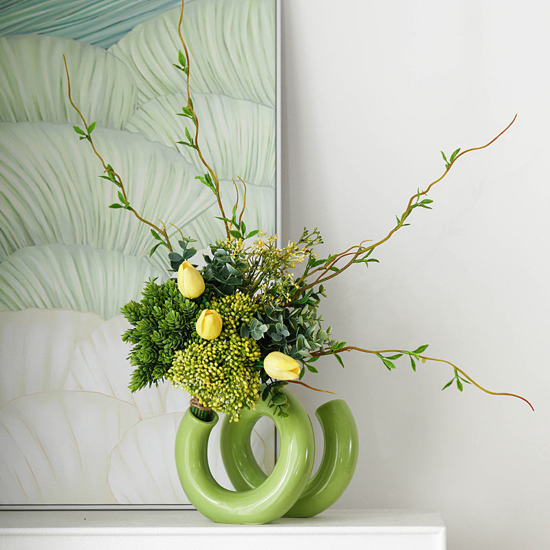 Elegant Hollow Donut Flower Vases Lovely Twist Pipe Shape Ceramic Vase for Home Decor