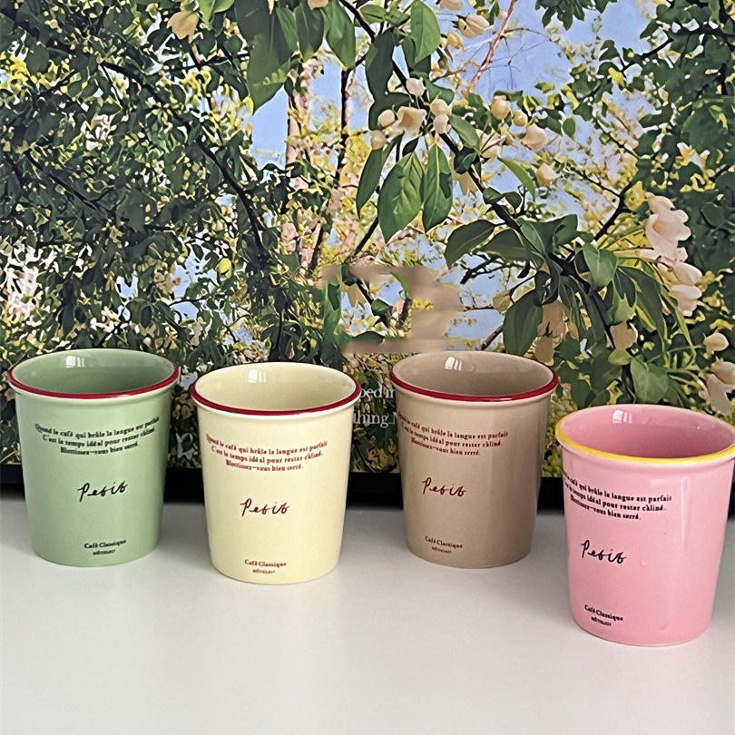 Custom Logo Korean Cream Color Paper Cup Style Vintage Mug Ceramic Coffee Cup Milk Cup