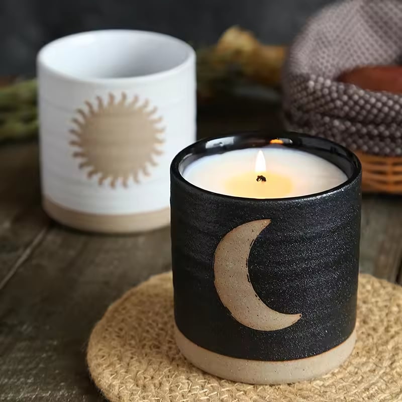 European Style Gift Crafts Sun Moon Pattern Frosted Matte Black White Unique Decorative Luxury Candle Jar