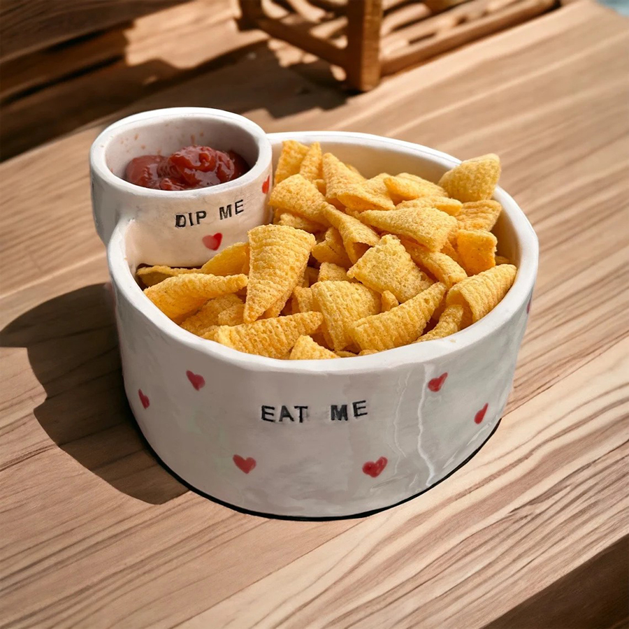 New Restaurant Cute Fruit Salad French Fries Dipping Sauce Bowls Custom logo Snack Dessert Ceramic Chips and Dip Bowl