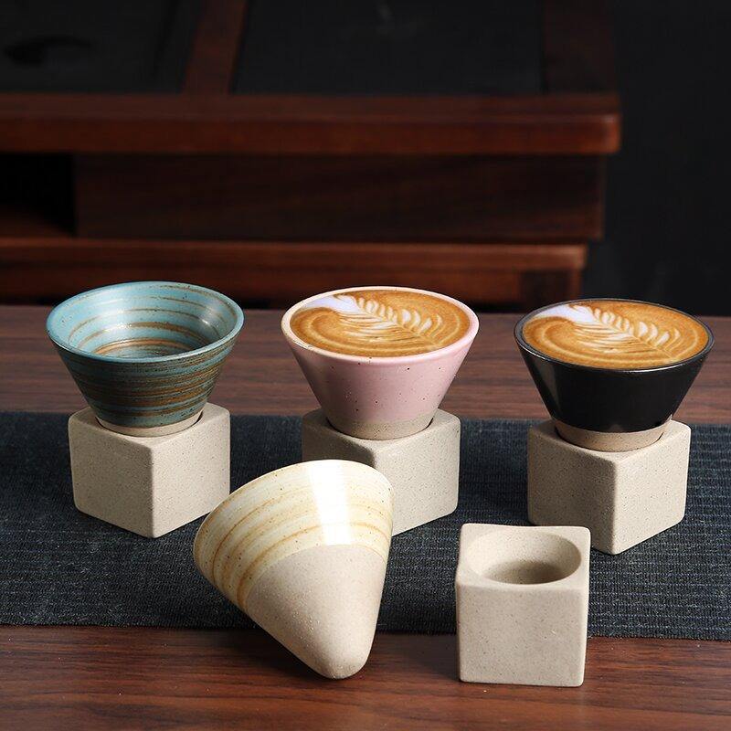 Ready to Ship Unique Stoneware Tea Cup Funnel Shaped 100 ml Ceramic Espresso Coffee Cup