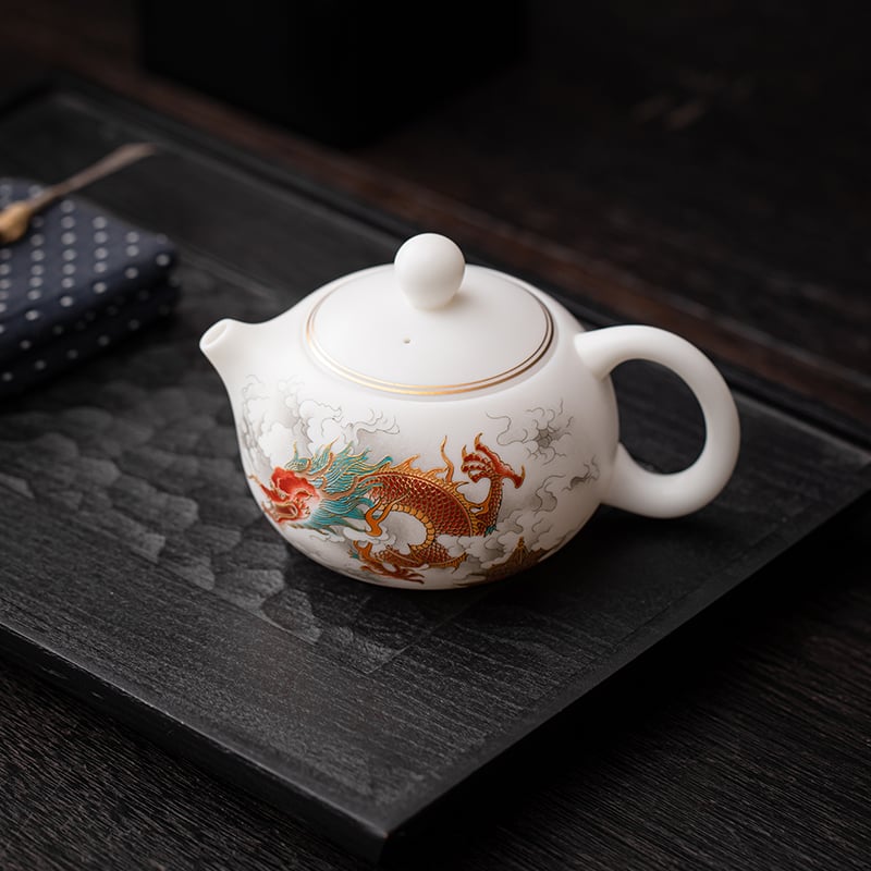 High-end White Porcelain Vegetarian Brewing Teapot Ceramic Kung Fu Tea Set Large Jug Gift Customised