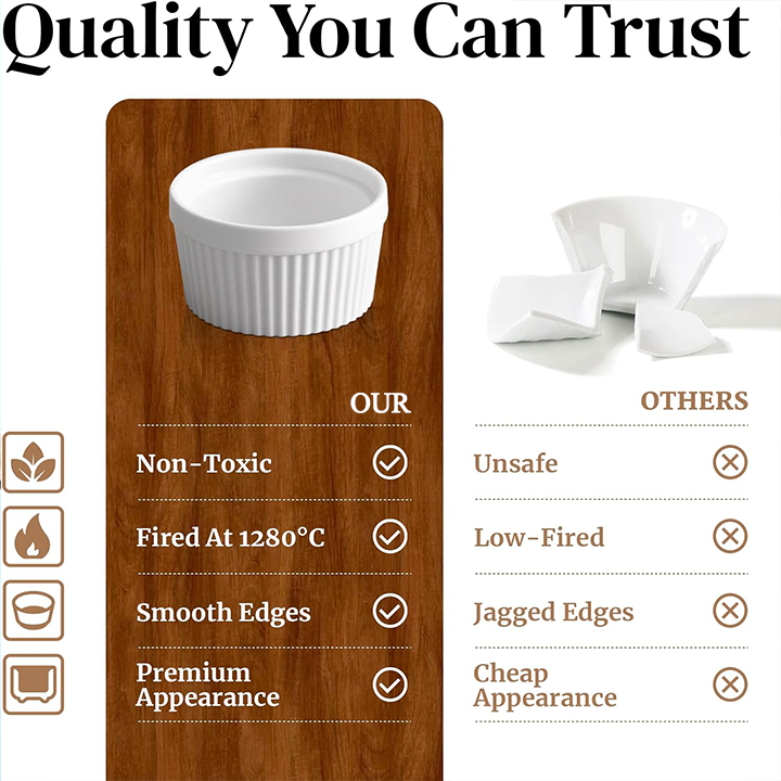 Manufacture Wholesale Custom 4pcs Round Creme Dish White Ceramic Ramekin Ceramic Bakeware Bowl Set
