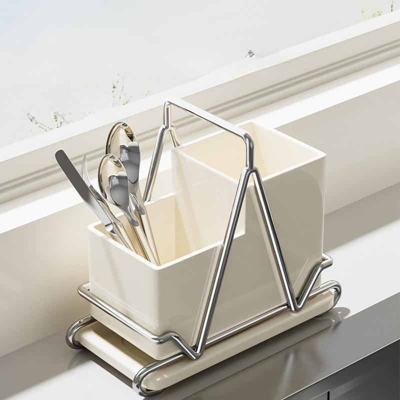 Factory Price Home Kitchen White Chopsticks Knife Fork Spoon Ceramic Storage Holder Kitchen Utensil Cutlery Holder