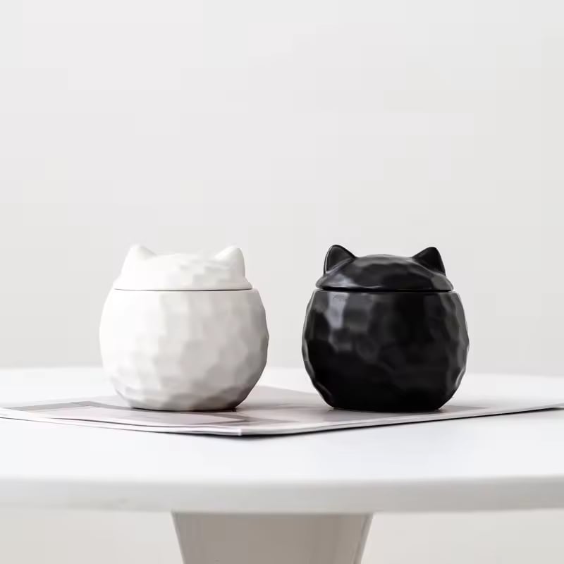 Simple Ceramic Wax Filling Jar Kitten Black and White Wax Filling Empty Jar