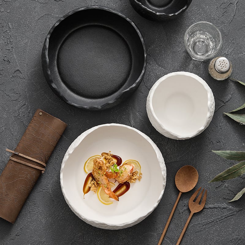 White Ceramic Soup Bowl Household Japanese Shaped Irregular Creative Fruit Salad Bowl