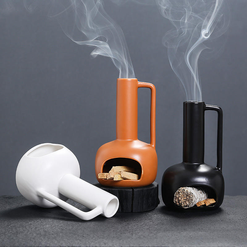 Palo Santo Incense Burner Ceramic Holder Tray Handle Burning Sage Sacred Wood Aromatic Candy Scent Musk Material Diffuser