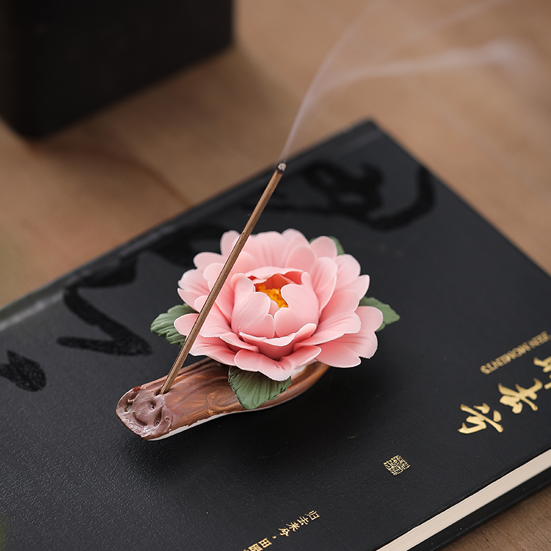Creative Aromatherapy Ceramic Hand Pinched Peony Flower Thread Incense Holder Handmade Porcelain Flower Living Room Tea Room Desktop Decorative Flower Ornament