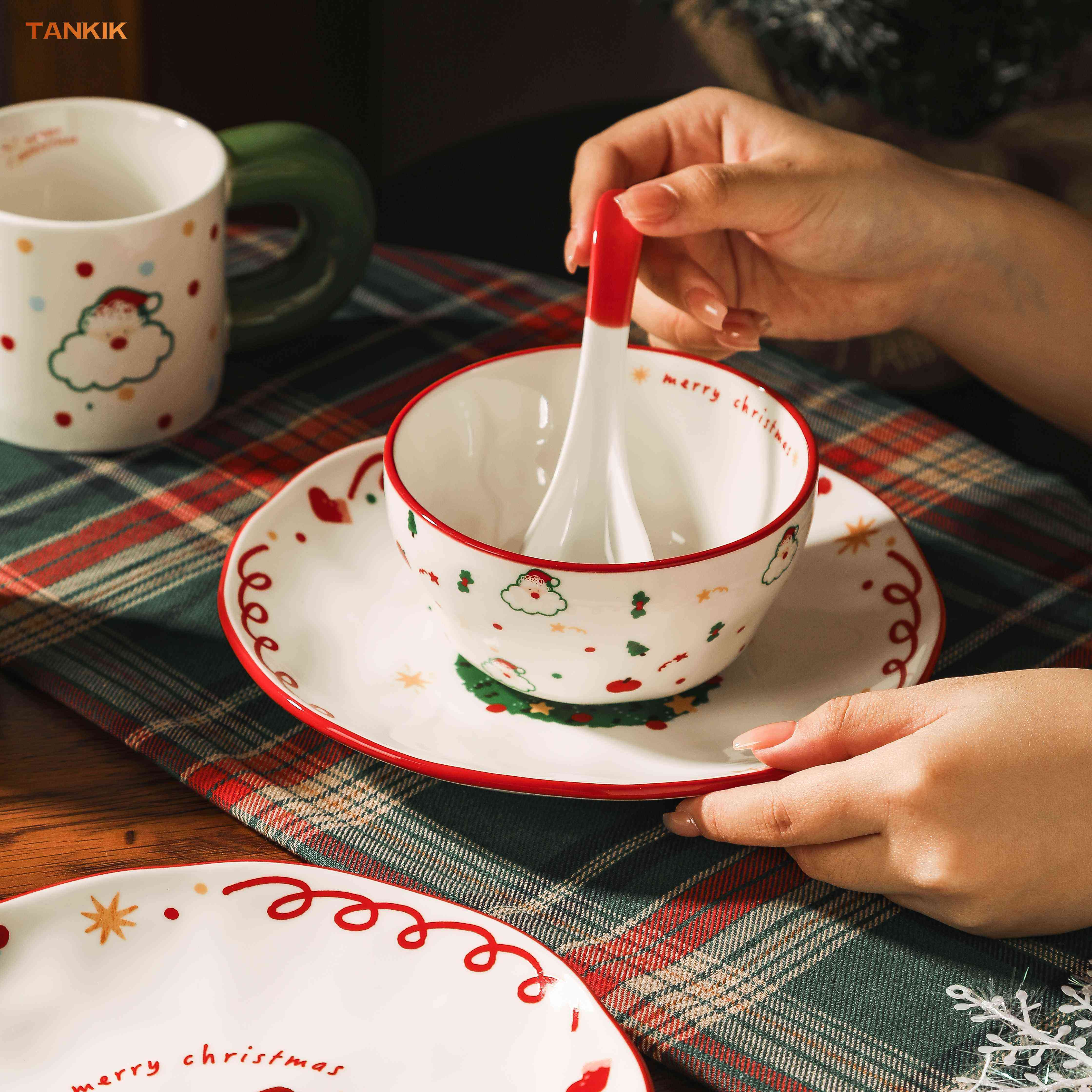 New  Cartoon Santa Claus Christmas Family Daily Friend Gift Mug Dinnerware Ceramic Porcelain Gift Bowl Plate Cup