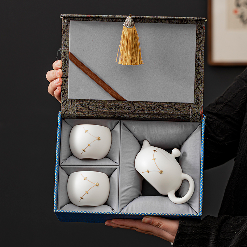 Dehua White Porcelain Gift Box Custom Ceramic Tea Set Gift Box Ceramic Gift