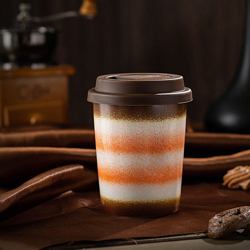 Custom Logo High Color Value Ceramic Travel Mug Take Away Coffee Mugs with Silicone Lid and Sleeve