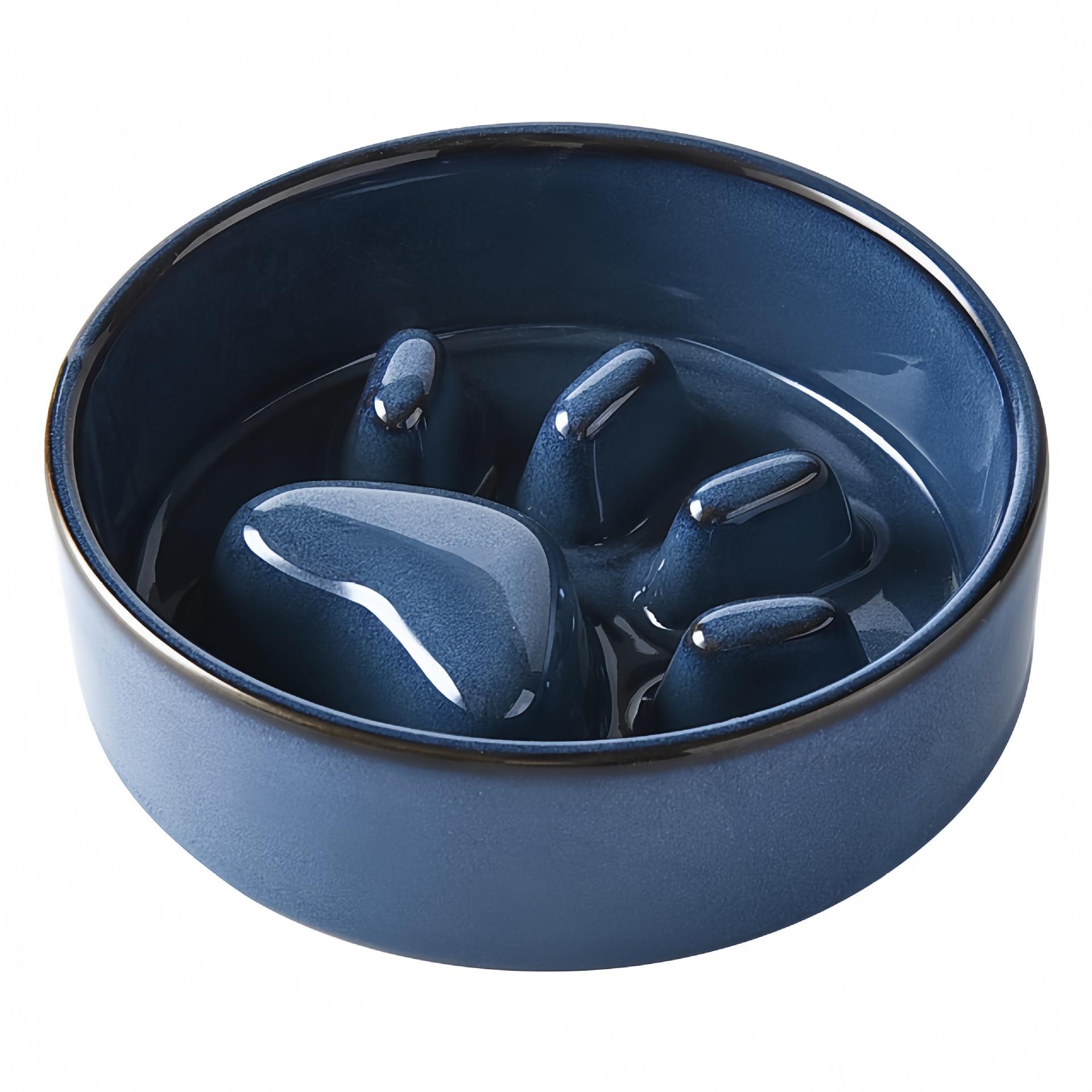 New Slow Food Bowl Elevated Ceramic Food Bowl for Dogs Cats Slow Feeding Bowl Anti Knock Anti Choke Feeder with Wooden Frame