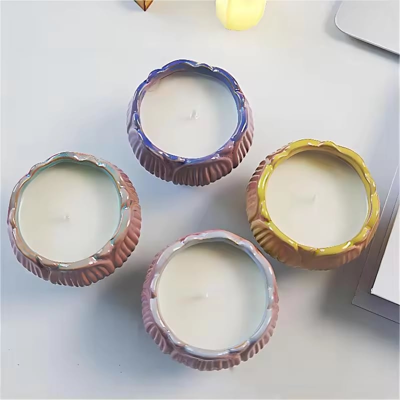 Design Unico Personalizzato Creativo a Forma di Loto Barattolo per Candele in Ceramica Contenitore per Candele Decorazione per la Casa Candela Profumata con Cera di Soia