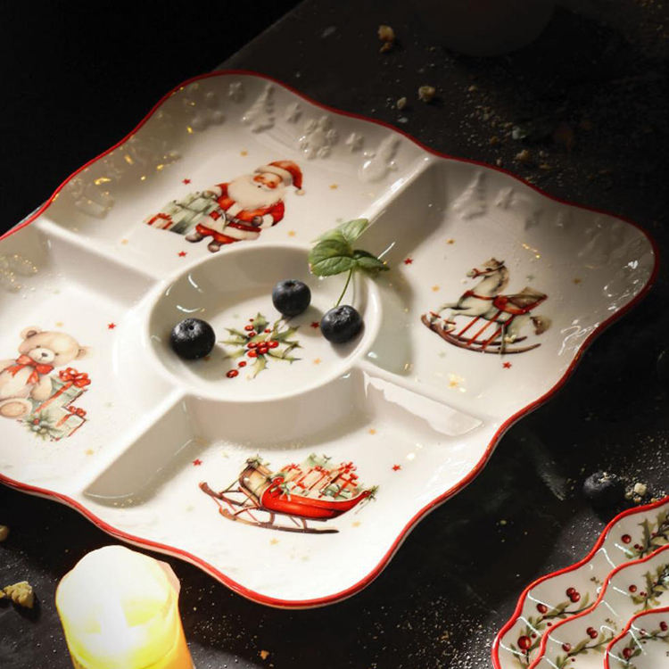 Luuks Rooi Rand Sinterklaas Sticker Dekoratiewe Stervorm Tafelware Portelien Bedienplate Kersteborde Keramiekplaat
