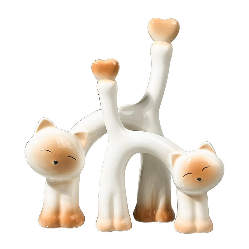 Modern Keramiek Cartoon Kat-vormige Woonversiering Handgemaakte Keramiek Kunsthandwerk Keramiek Ornamenten Cadeau