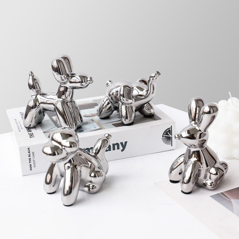 Modern Nordic Ceramic Silver Balloon Dog Ornaments Animal Decor Office Desktop Home Decoration Accessories Crafts