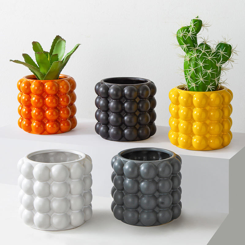 Art Pots Nordic Pottery Plant Pot Table Top Creative Ceramic Planter Bubble Pot With Drainage Succulent Cracked Ceramic Planter