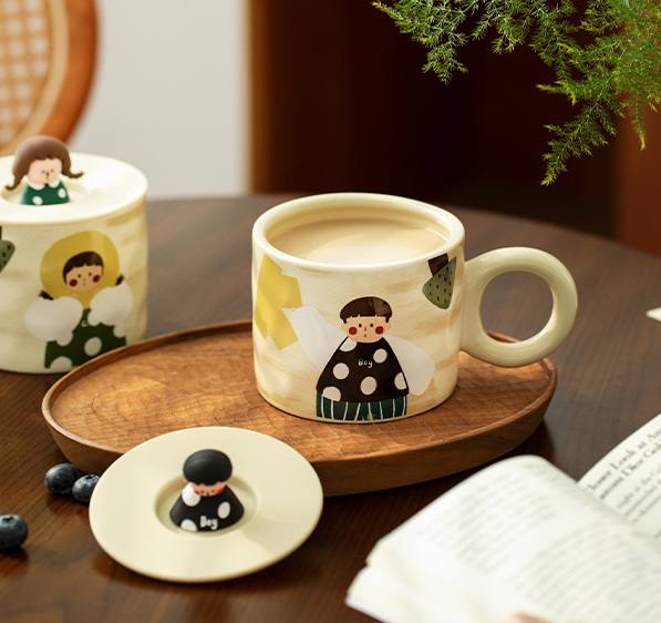 Cute Ceramic Mug with Lid Creative Couple Water Cup Home Breakfast Cup Coffee Cup