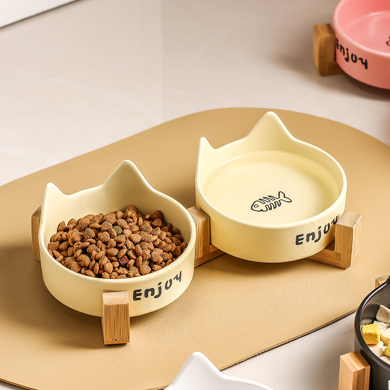 2025 Nuovo design moderno personalizzato Ciotola per cibo e acqua per gatti in ceramica con supporto Resistente Forma arrotondata Confezionata per cani