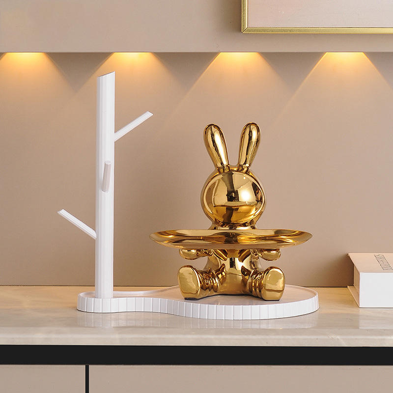 Home Decor Ceramic Crafts Nordic INS Style Electroplated Rabbit Storage Tray Office Home Decoration Accessories Gift Set