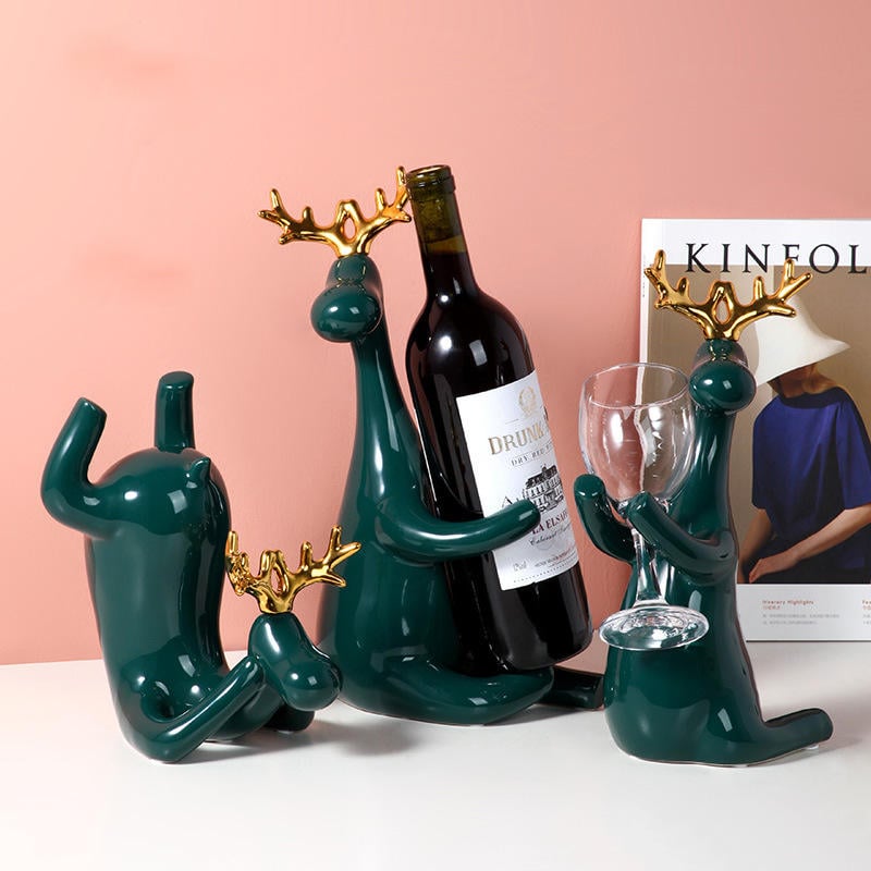 Creative Ceramic Deer Wine Rack Ornament for Home Decorating Sideboard Cabinet in Living Room