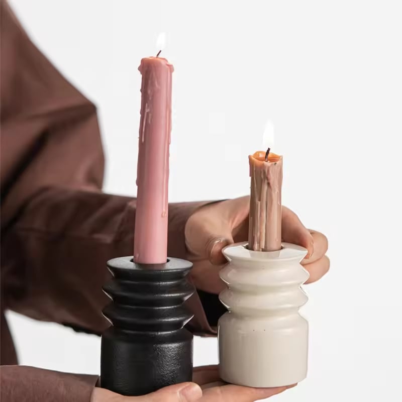 Modern Decorative White Ceramic Vessel Candle Holder Big Tall Pillar Tapper Candlesticks Home Decor Lanterns & Candle Jars