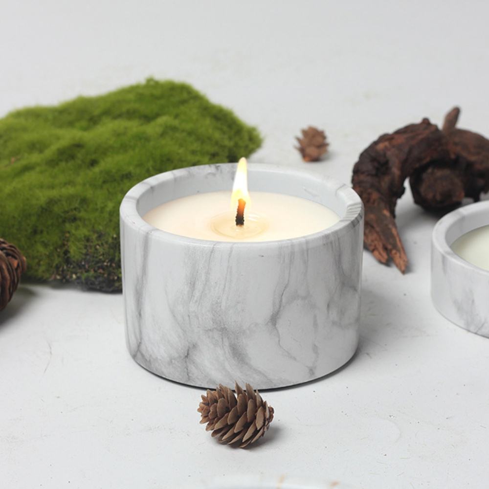 Custom Logo Size Black Grey Marbled Pattern Ceramic Empty Candle Making Container Vessels Jar