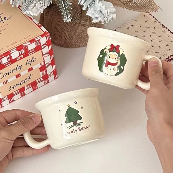 Christmas Ceramics Ins Style Bunny Christmas Tree Ceramic Mug Rice Bowl