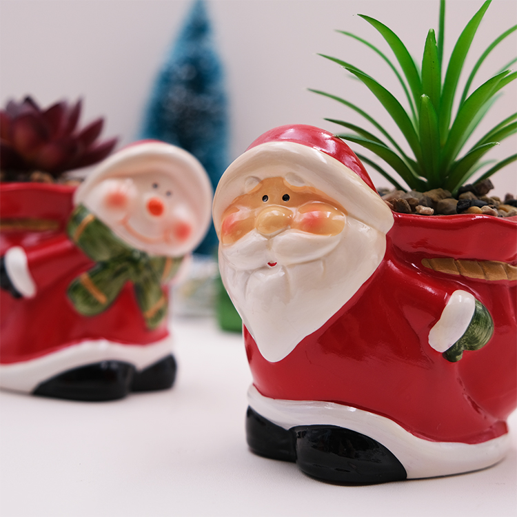 2025 Christmas Table Decoration Santa Claus Ceramic Potted Decoration Christmas Snowman Decoration
