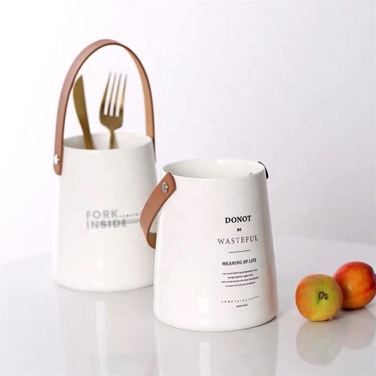 Kitchen Utensil Holder Spoon Knife Fork Holder Ceramic Chopstick Holder With Handle